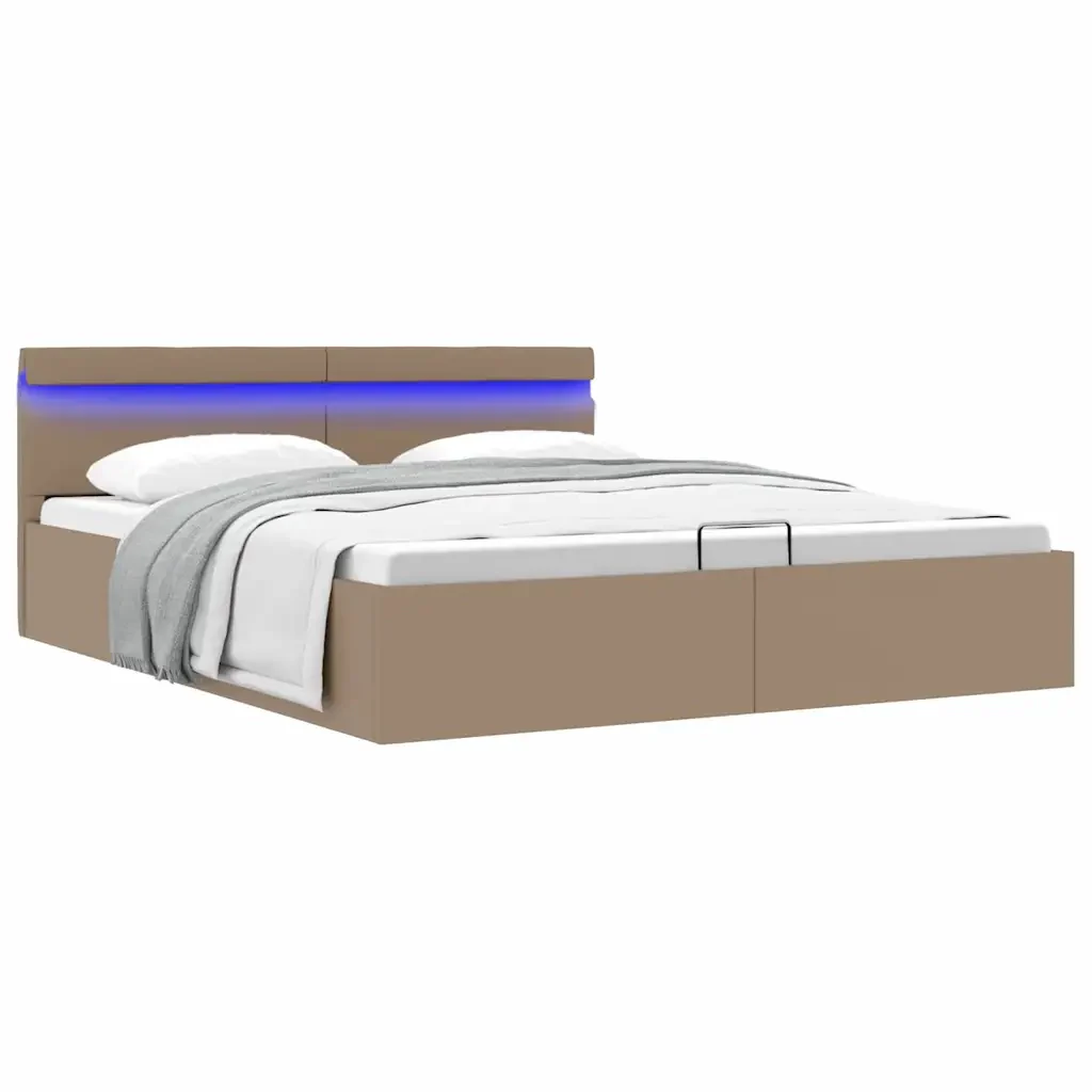 Letto matrimoniale | Letto per adulti | Giroletto Idraulico con LED Cappuccino Similpelle 160x200cm - Image 2