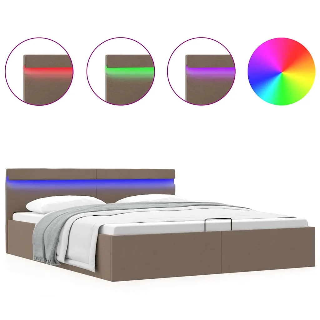 Letto matrimoniale | Letto per adulti | Giroletto Idraulico Contenitore LED Tortora Tessuto 160x200cm