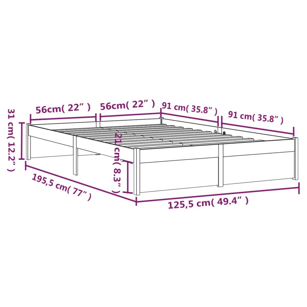 Letto matrimoniale | Letto per adulti | Giroletto in Legno Massello 120x190 cm Small Double - Image 10