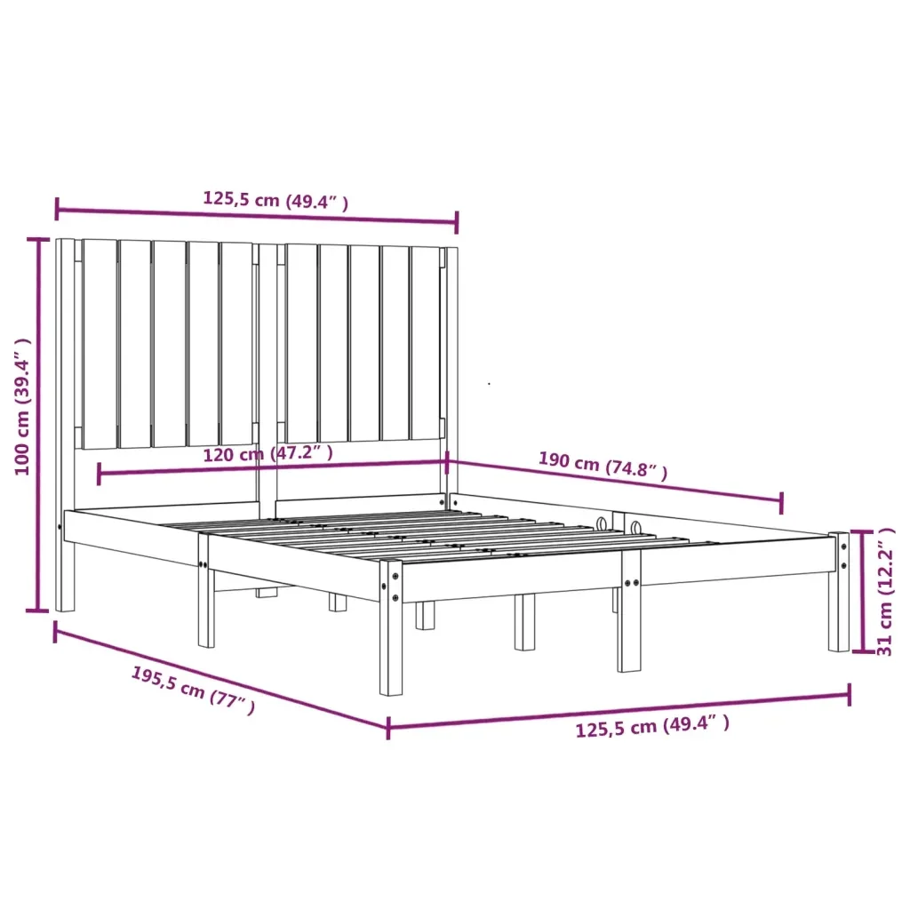 Letto matrimoniale | Letto per adulti | Giroletto in Legno Massello 120x190 cm Small Double - Image 6