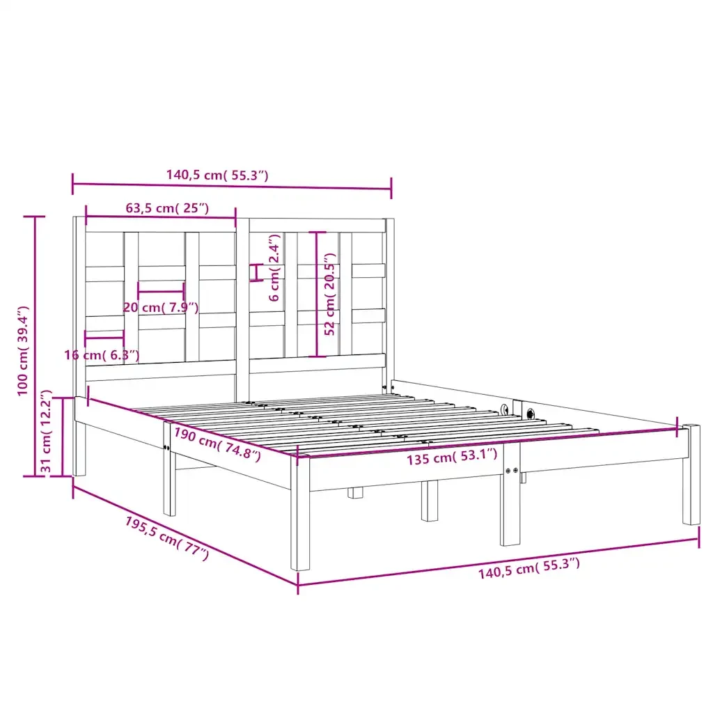 Letto matrimoniale | Letto per adulti | Giroletto in Legno Massello 135x190 cm Double - Image 6