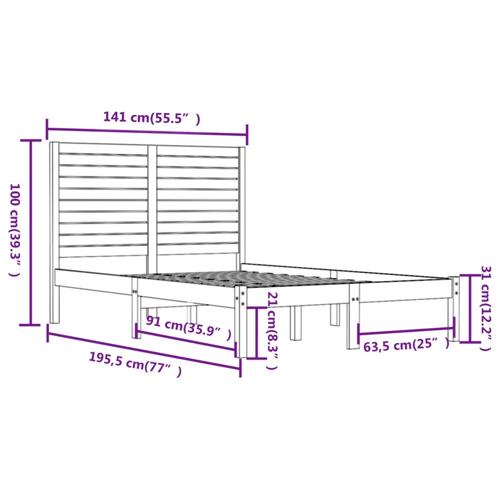 Letto matrimoniale | Letto per adulti | Giroletto in Legno Massello 135x190 cm Double - Image 6