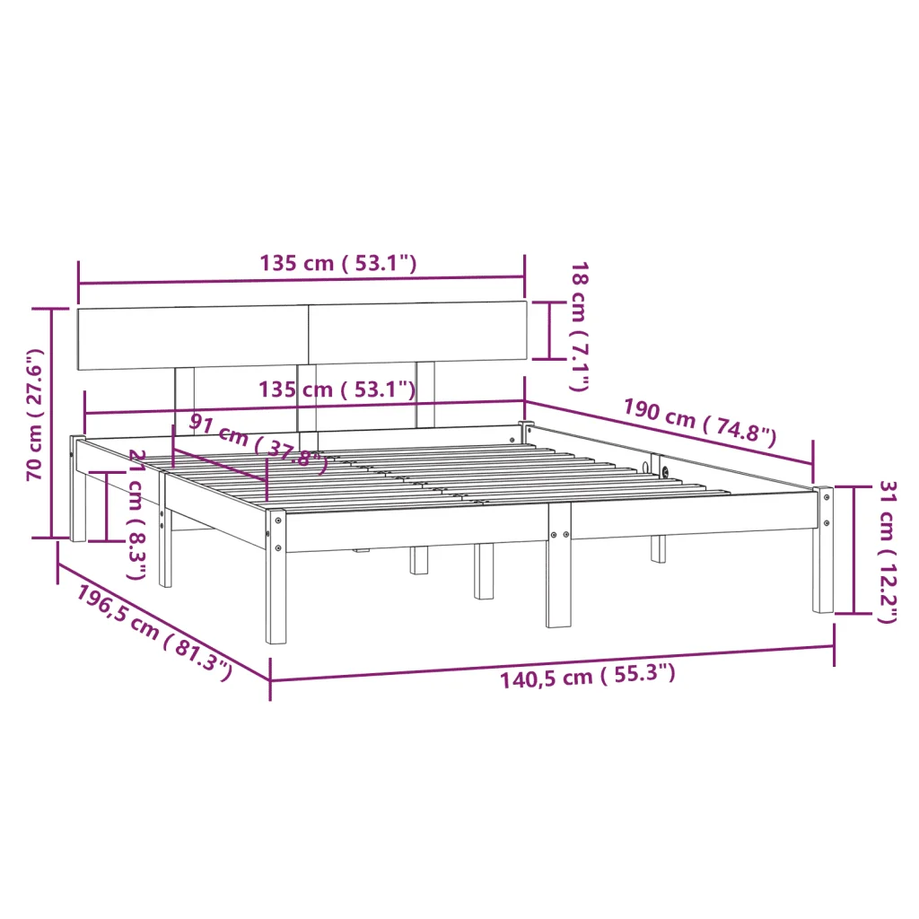 Letto matrimoniale | Letto per adulti | Giroletto in Legno Massello 135x190 cm Small Double - Image 9