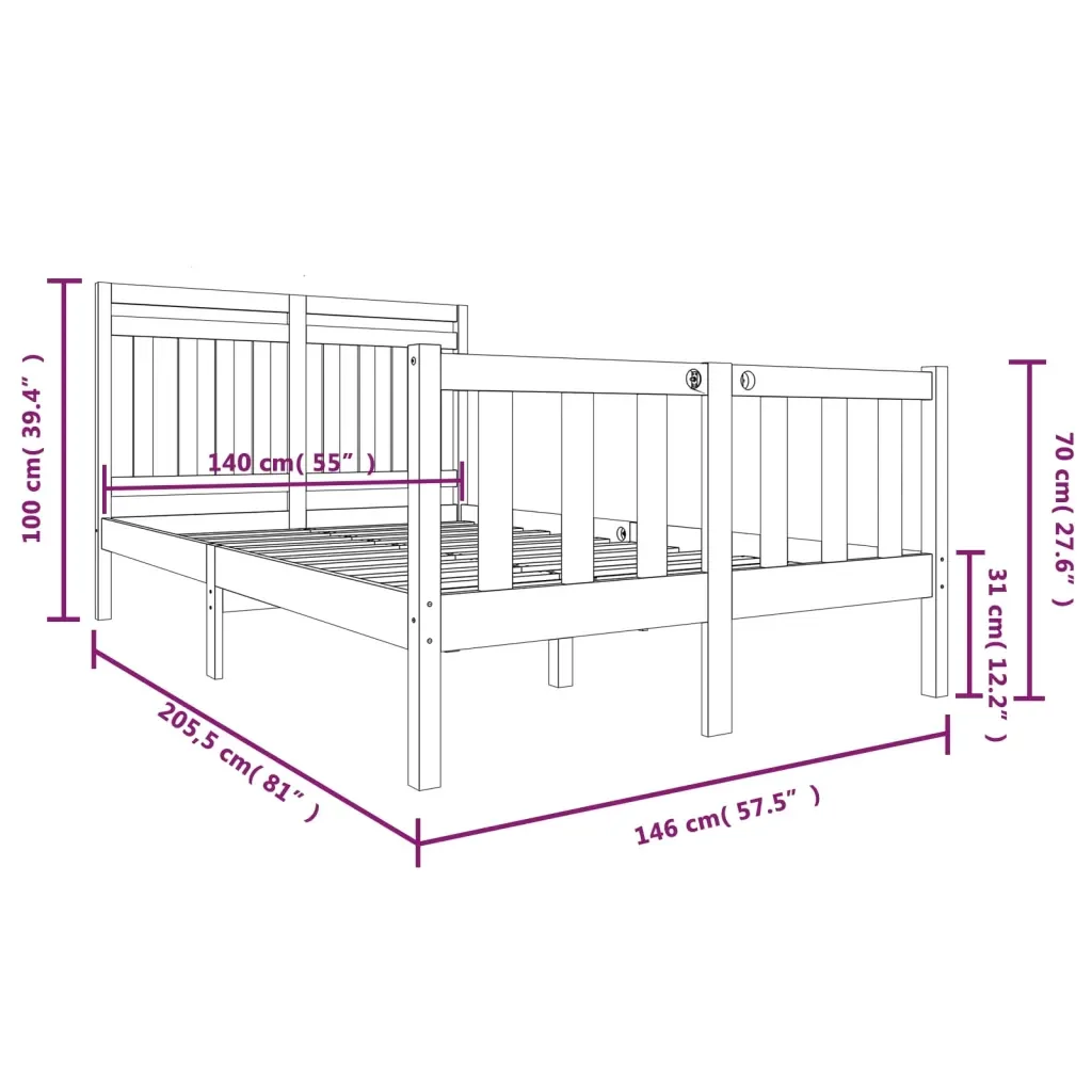 Letto matrimoniale | Letto per adulti | Giroletto in Legno Massello 140x200 cm - Image 9
