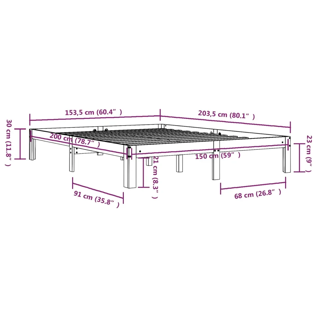 Letto matrimoniale | Letto per adulti | Giroletto in Legno Massello 150x200 cm King Size - Image 8