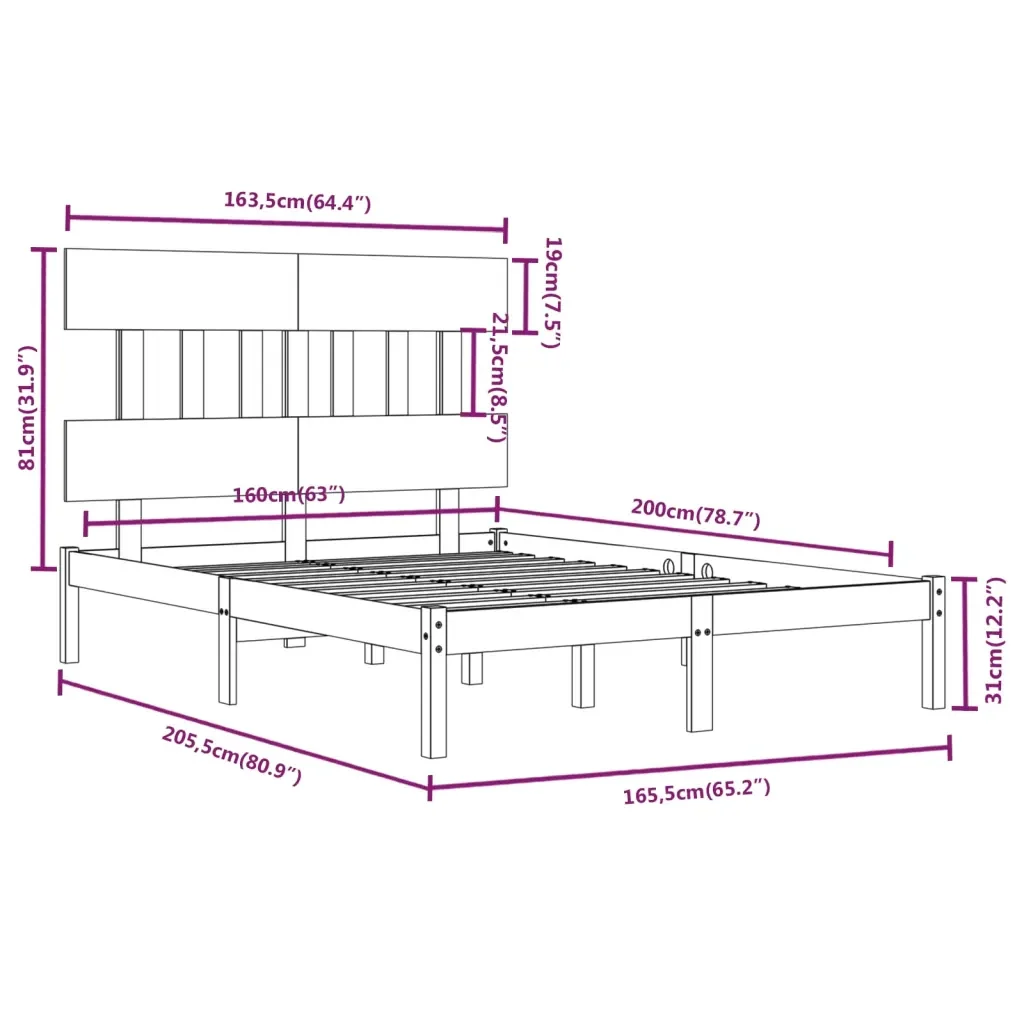 Letto matrimoniale | Letto per adulti | Giroletto in Legno Massello 160x200 cm - Image 6