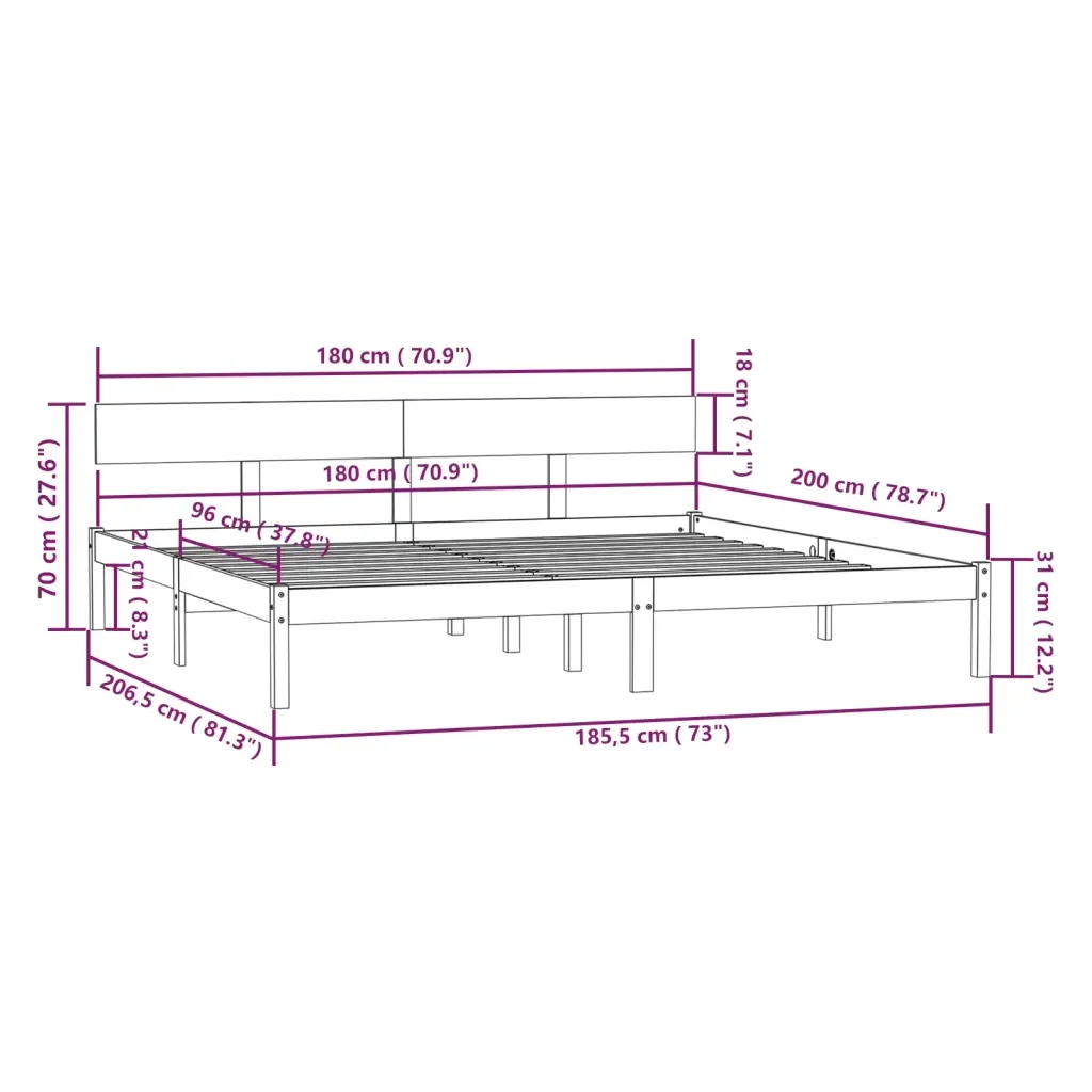 Letto matrimoniale | Letto per adulti | Giroletto in Legno Massello 180x200 cm Super King - Image 9