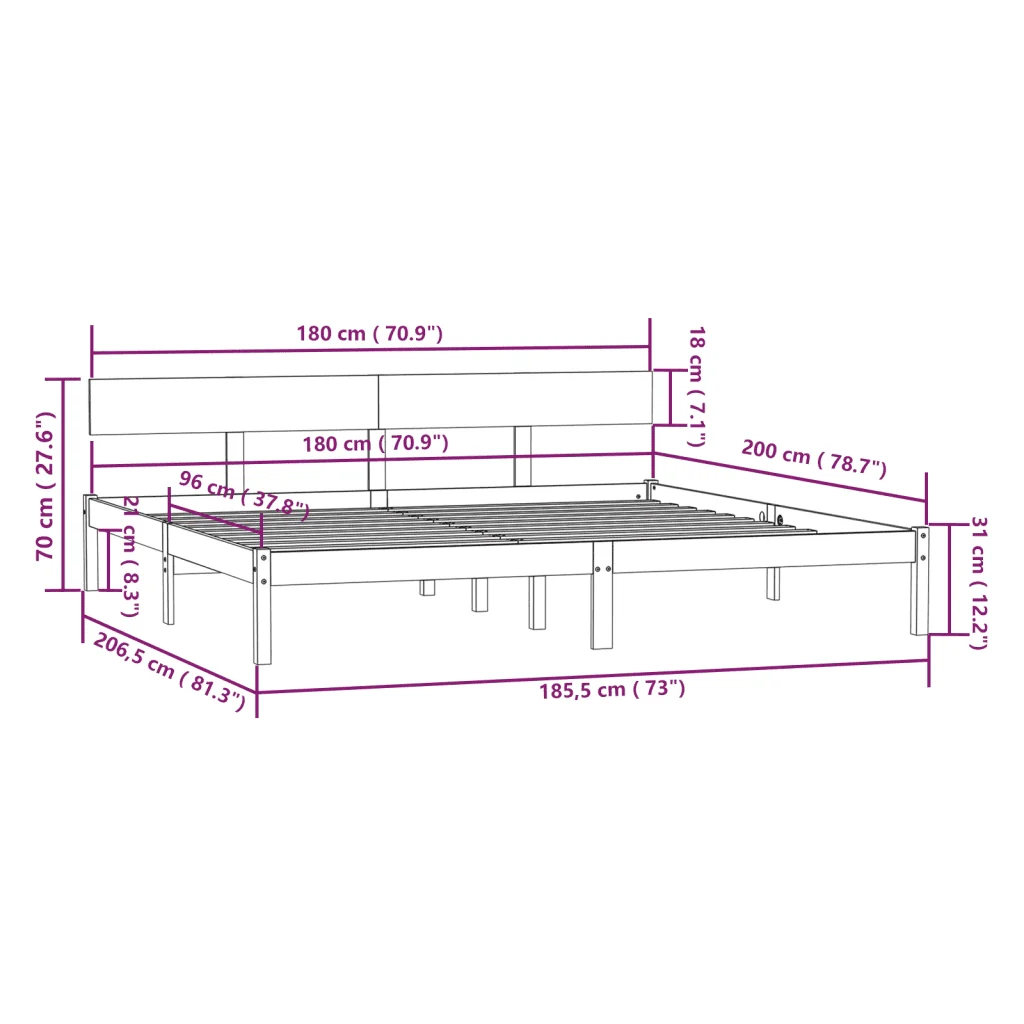 Letto matrimoniale | Letto per adulti | Giroletto in Legno Massello 180x200 cm Super King - Image 9