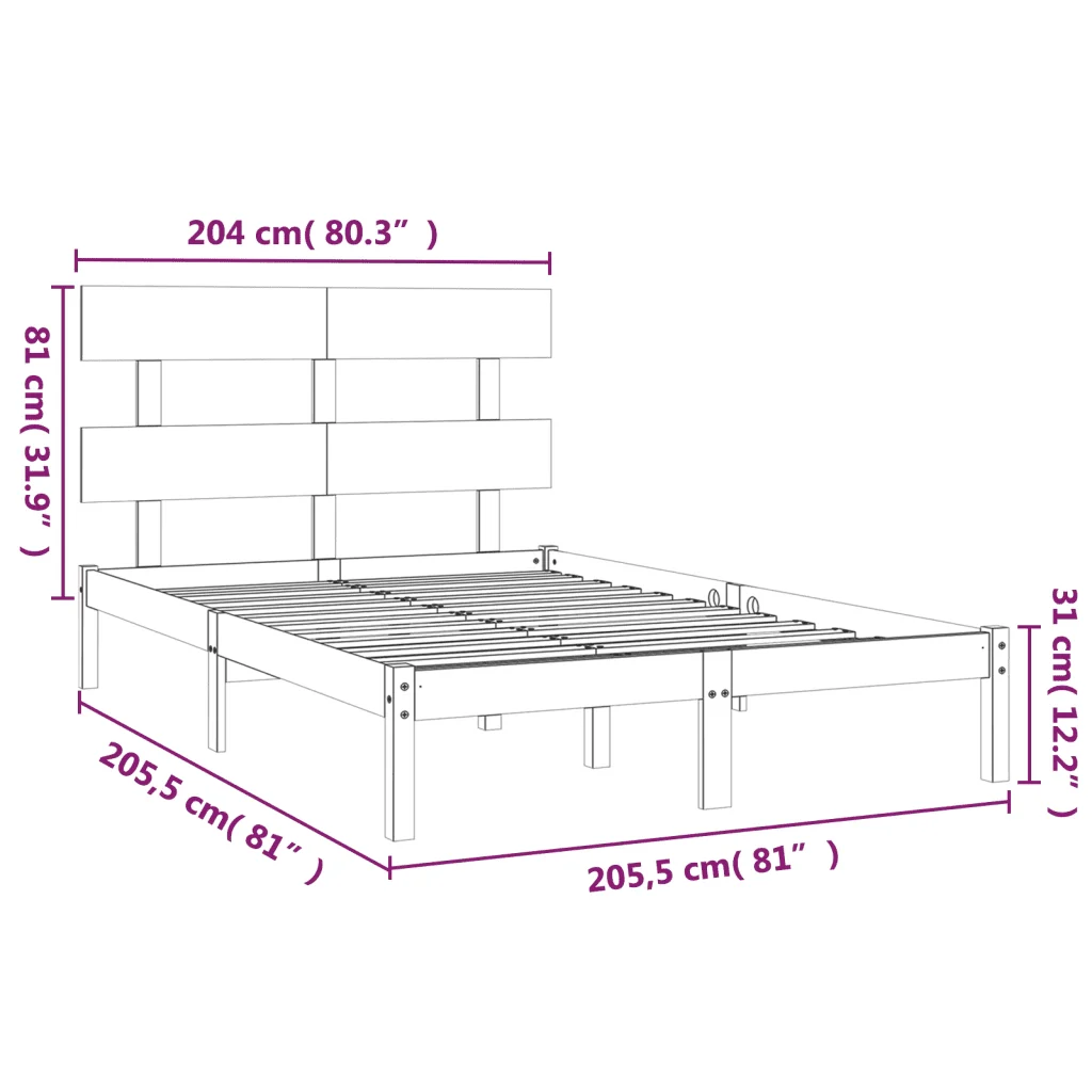 Letto matrimoniale | Letto per adulti | Giroletto in Legno Massello 200x200 cm - Image 6