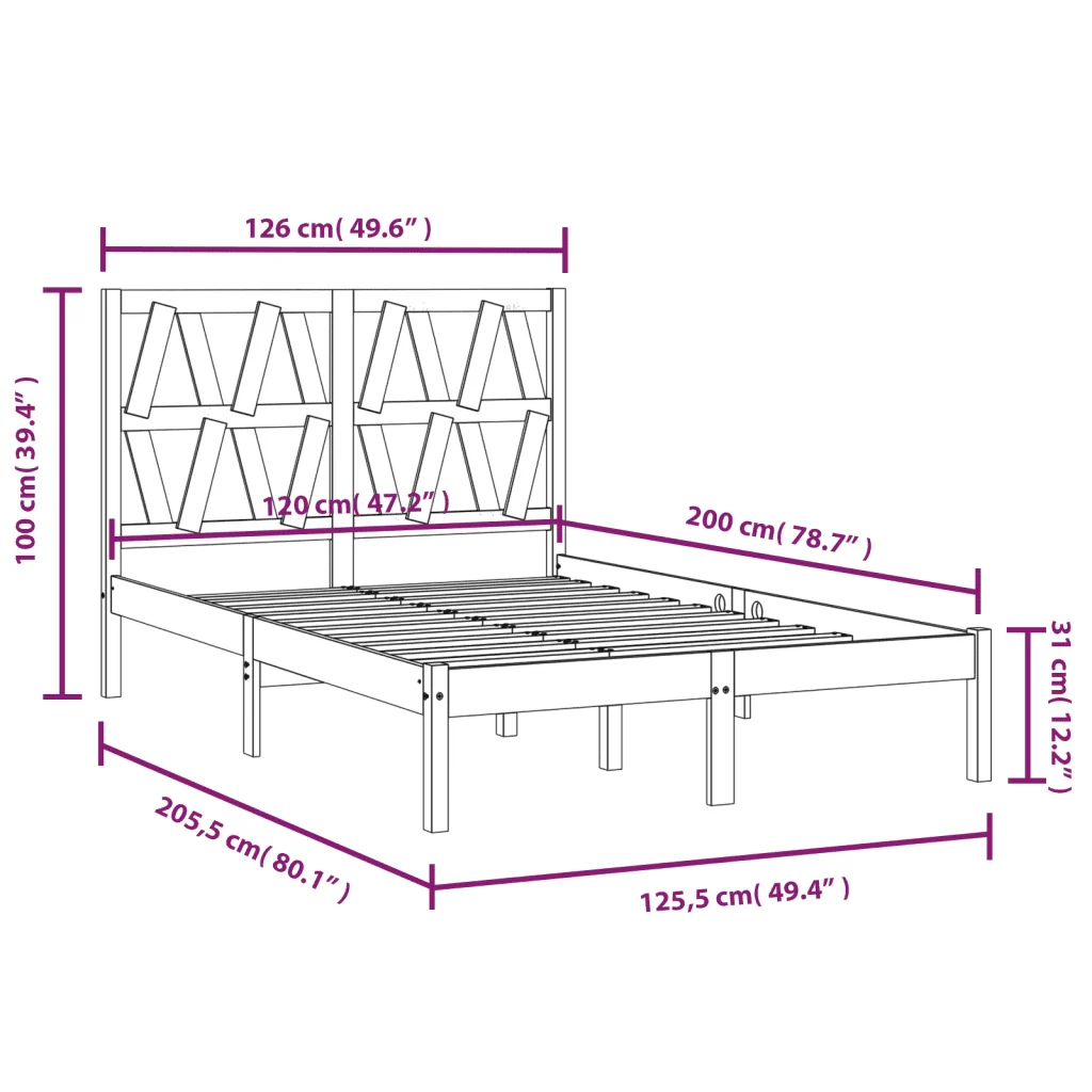 Letto matrimoniale | Letto per adulti | Giroletto in Legno Massello di Pino 120x200 cm - Image 6
