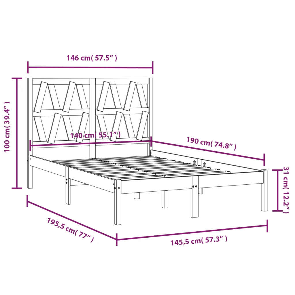 Letto matrimoniale | Letto per adulti | Giroletto in Legno Massello di Pino 140x190 cm - Image 6