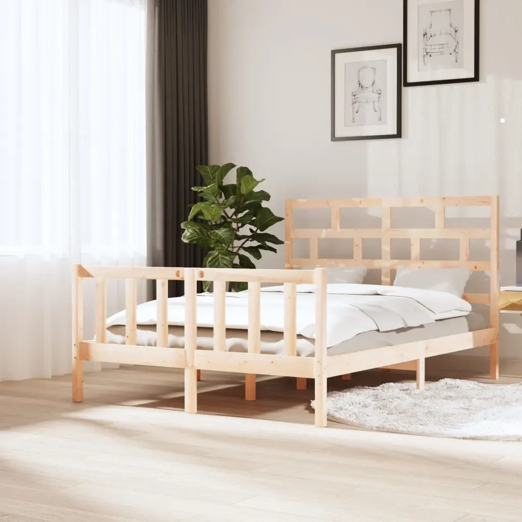 Letto matrimoniale | Letto per adulti | Giroletto in Legno Massello di Pino 140x200 cm - Image 2