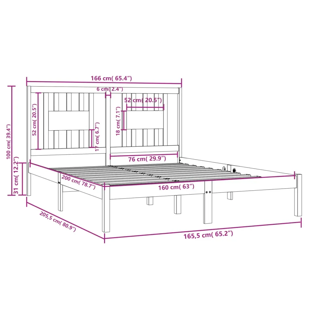 Letto matrimoniale | Letto per adulti | Giroletto in Legno Massello di Pino 160x200 cm - Image 6