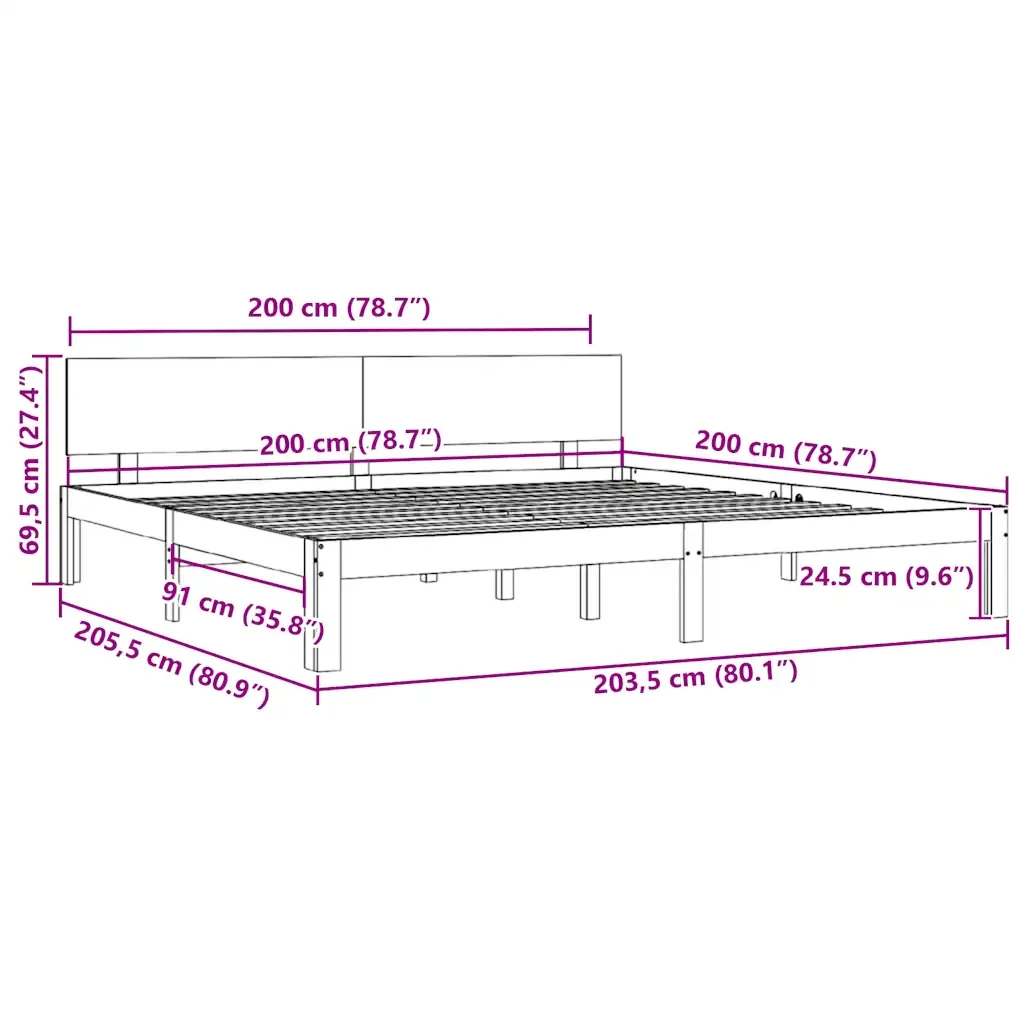 Letto matrimoniale | Letto per adulti | Giroletto in Legno Massello di Pino 200x200 cm - Image 8