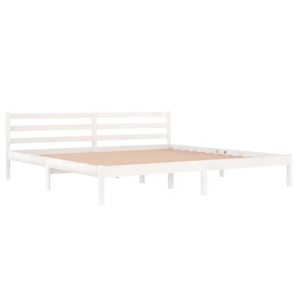 Letto matrimoniale | Letto per adulti | Giroletto in Legno Massello di Pino 200x200 cm Bianco - Image 4