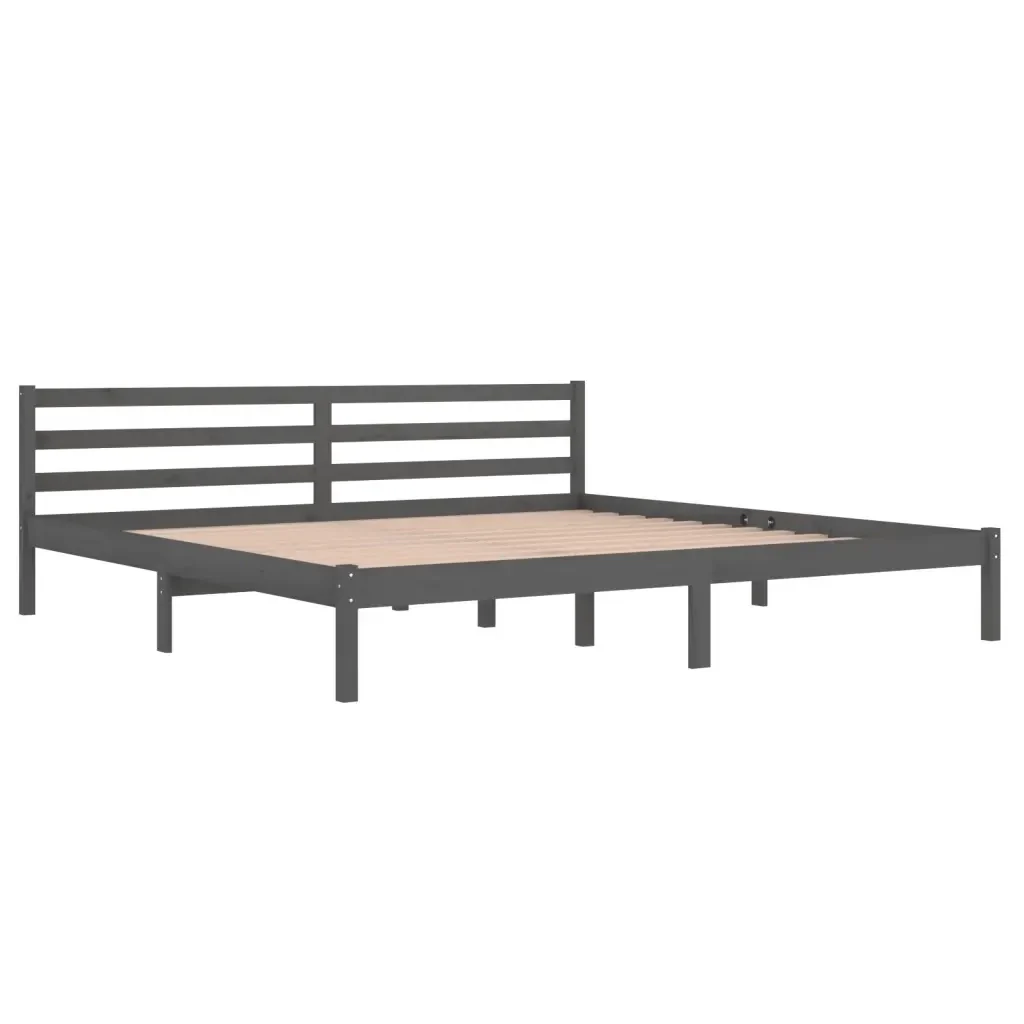 Letto matrimoniale | Letto per adulti | Giroletto in Legno Massello di Pino 200x200 cm Grigio - Image 4