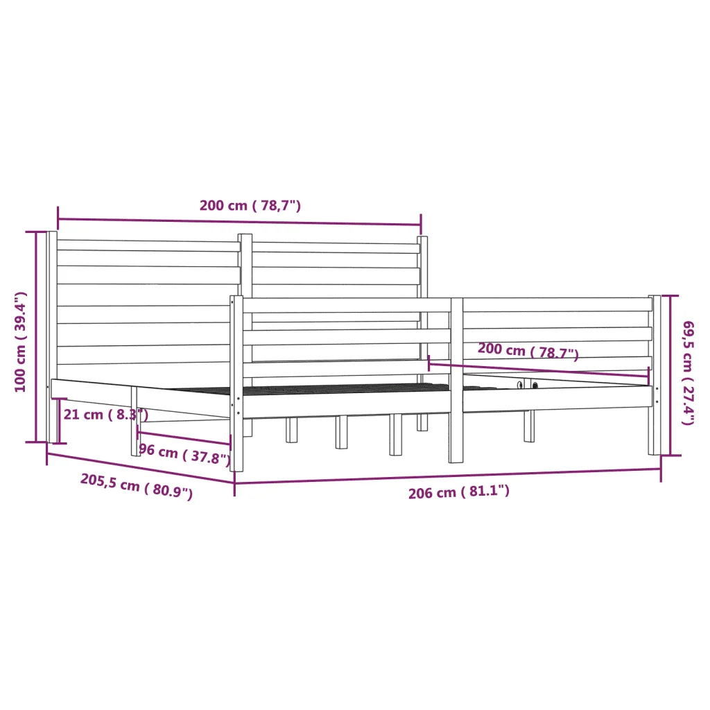 Letto matrimoniale | Letto per adulti | Giroletto in Legno Massello di Pino 200x200 cm Grigio - Image 6