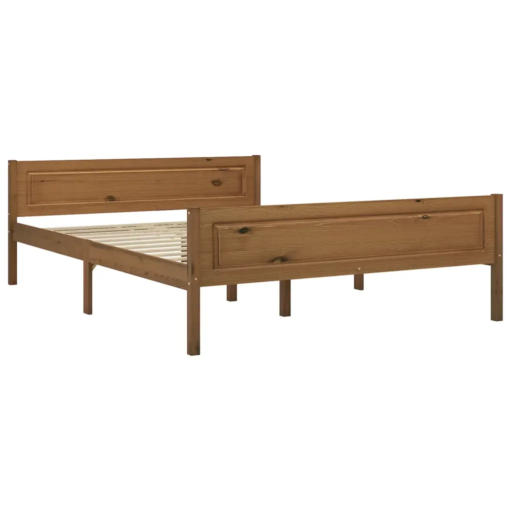 Letto matrimoniale | Letto per adulti | Giroletto in Legno Massello di Pino Marrone Ambrato 120x200 cm - Image 2