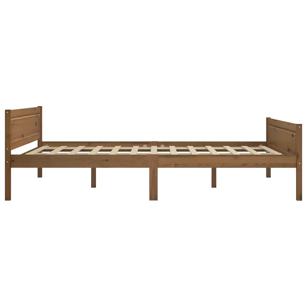Letto matrimoniale | Letto per adulti | Giroletto in Legno Massello di Pino Marrone Ambrato 120x200 cm - Image 4