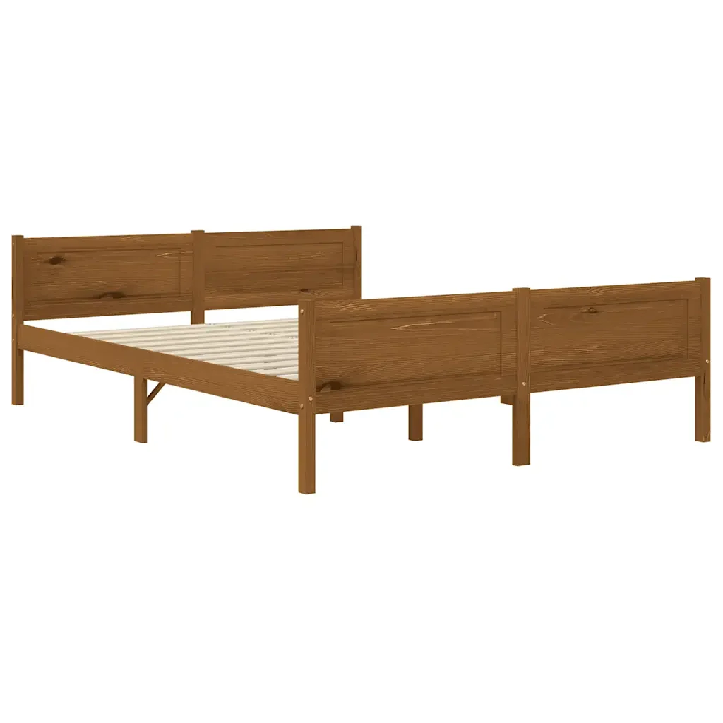 Letto matrimoniale | Letto per adulti | Giroletto in Legno Massello di Pino Marrone Ambrato 160x200 cm - Image 2