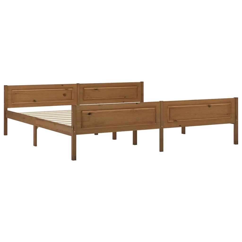 Letto matrimoniale | Letto per adulti | Giroletto in Legno Massello di Pino Marrone Ambrato 200x200 cm - Image 2