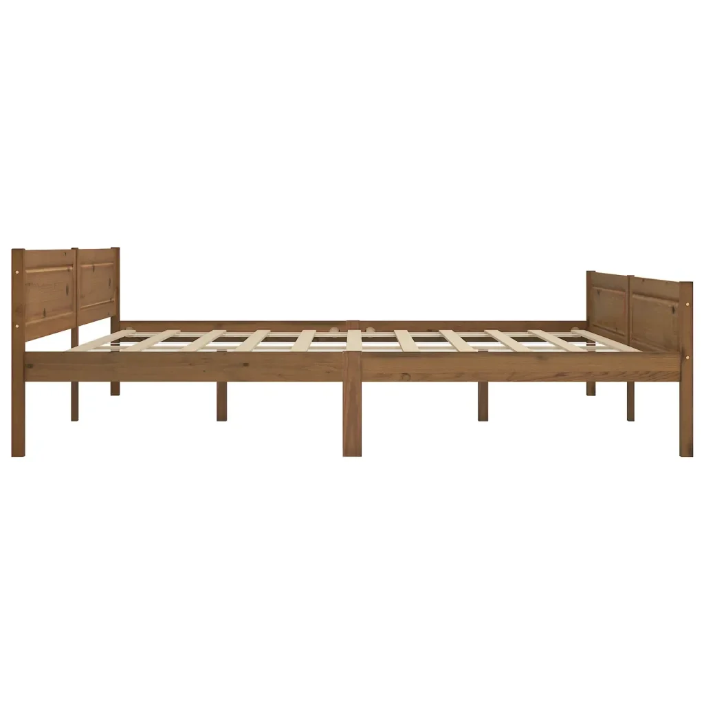 Letto matrimoniale | Letto per adulti | Giroletto in Legno Massello di Pino Marrone Ambrato 200x200 cm - Image 4
