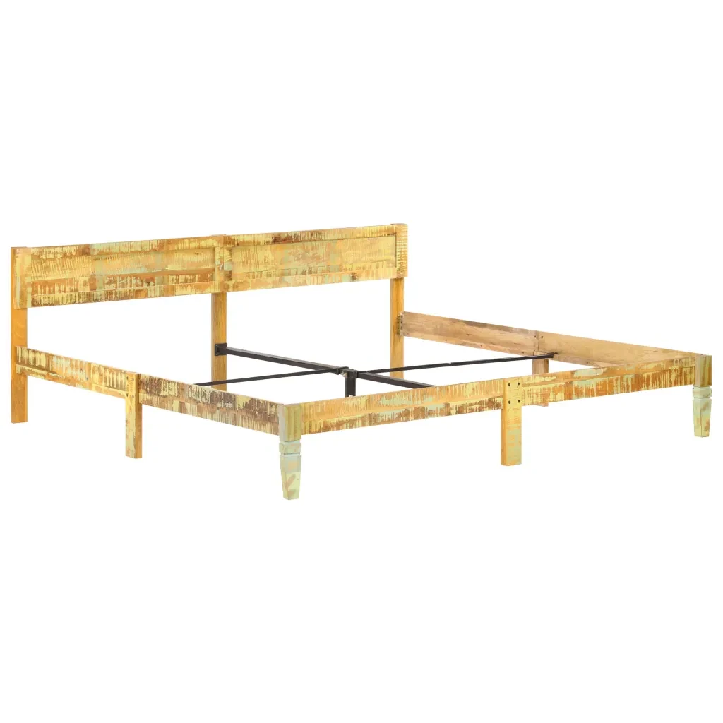 Letto matrimoniale | Letto per adulti | Giroletto in Legno Massello di Recupero 200x200 cm - Image 2