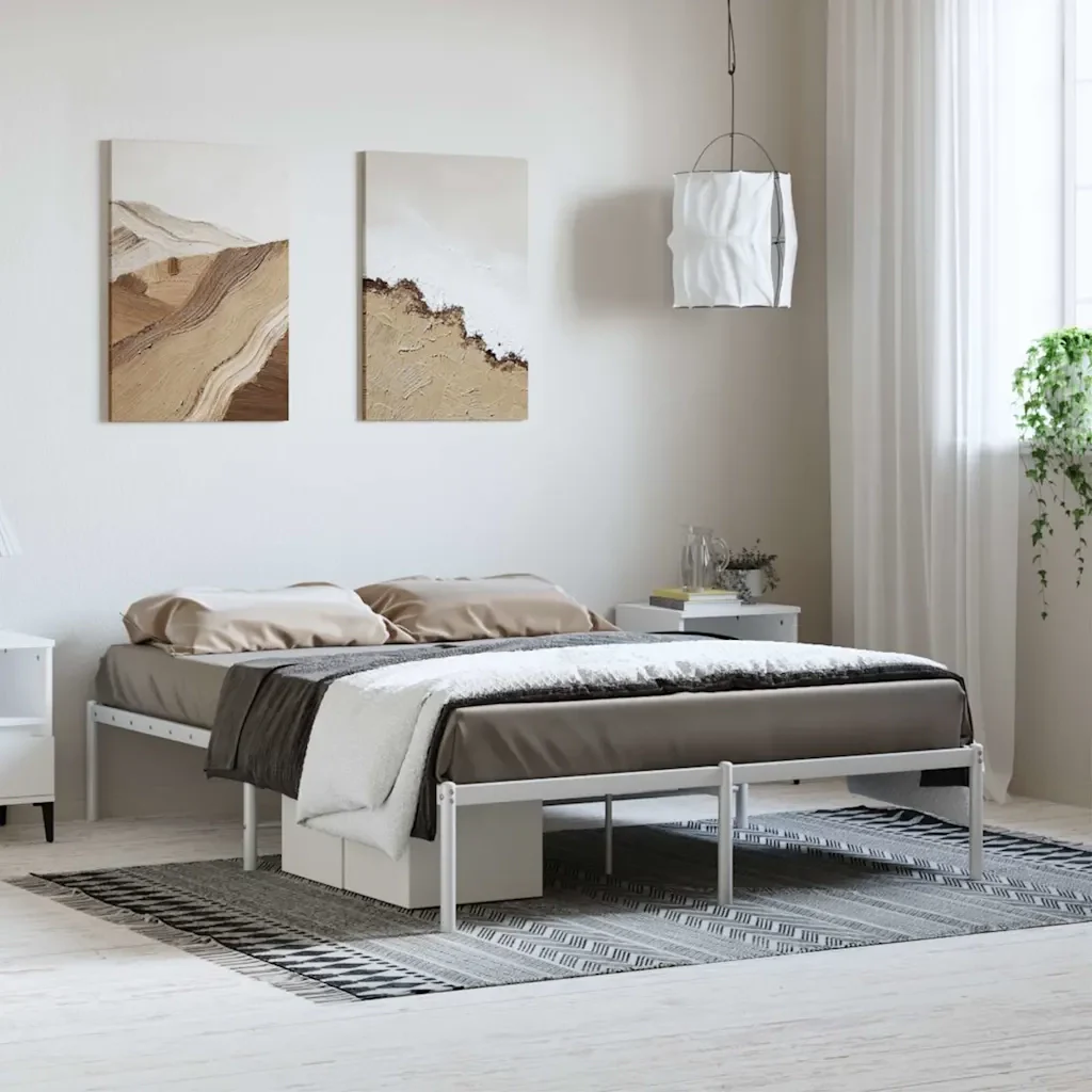 Letto matrimoniale | Letto per adulti | Giroletto in Metallo Bianco 135x190 cm - Image 2