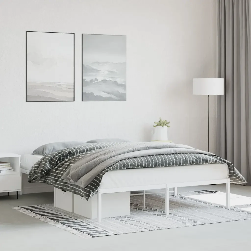Letto matrimoniale | Letto per adulti | Giroletto in Metallo Bianco 150x200 cm - Image 2