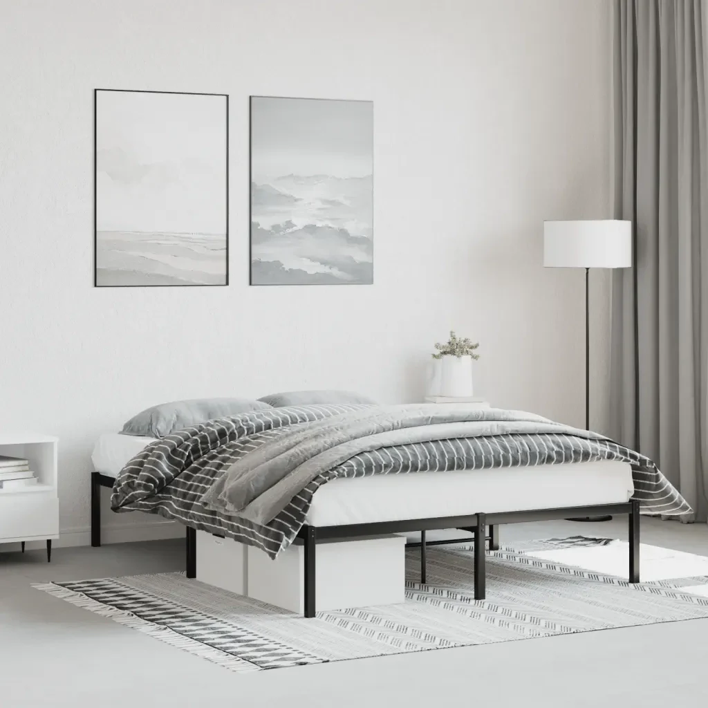Letto matrimoniale | Letto per adulti | Giroletto in Metallo Nero 140x190 cm - Image 2