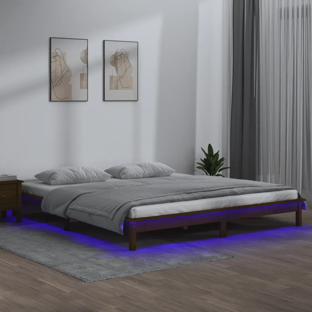 Letto matrimoniale | Letto per adulti | Giroletto LED Ambra 120x190 cm Small Double Legno Massello - Image 2