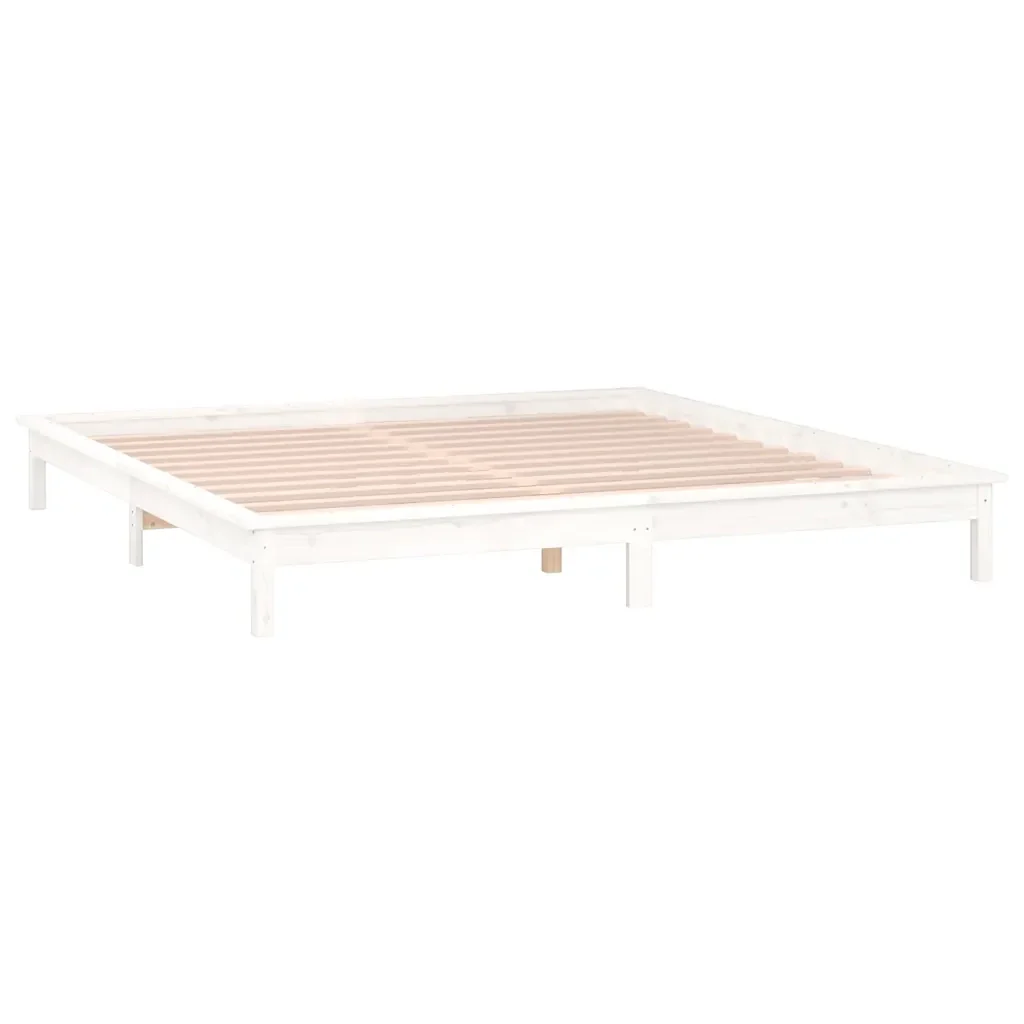 Letto matrimoniale | Letto per adulti | Giroletto LED Bianco 120x190 cm Small Double Legno Massello - Image 6