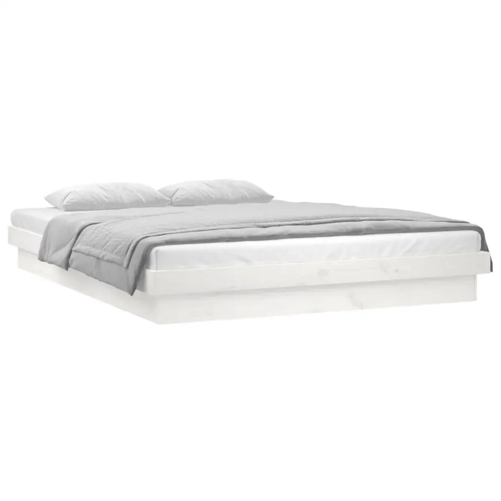 Letto matrimoniale | Letto per adulti | Giroletto LED Bianco 135x190 cm Double in Legno Massello - Image 4