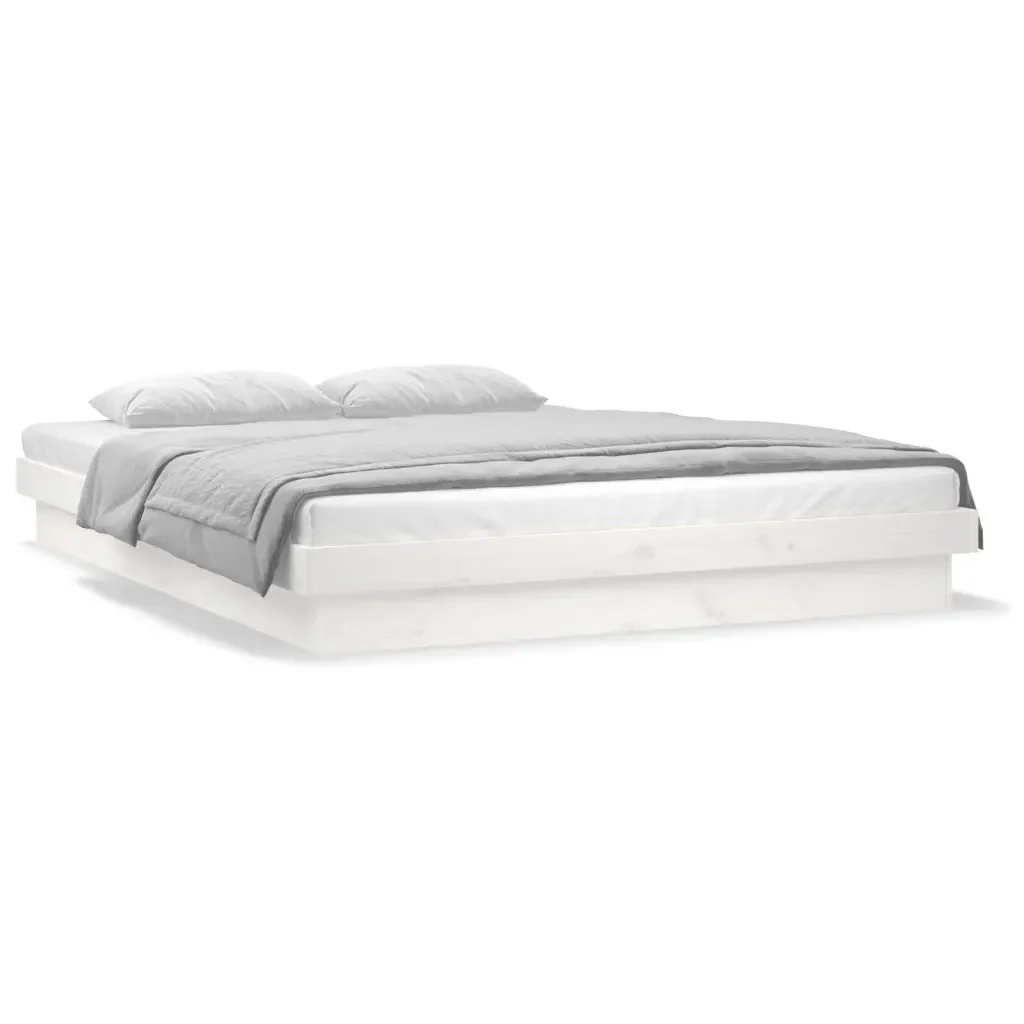 Letto matrimoniale | Letto per adulti | Giroletto LED Bianco 135x190 cm Double in Legno Massello - Image 5