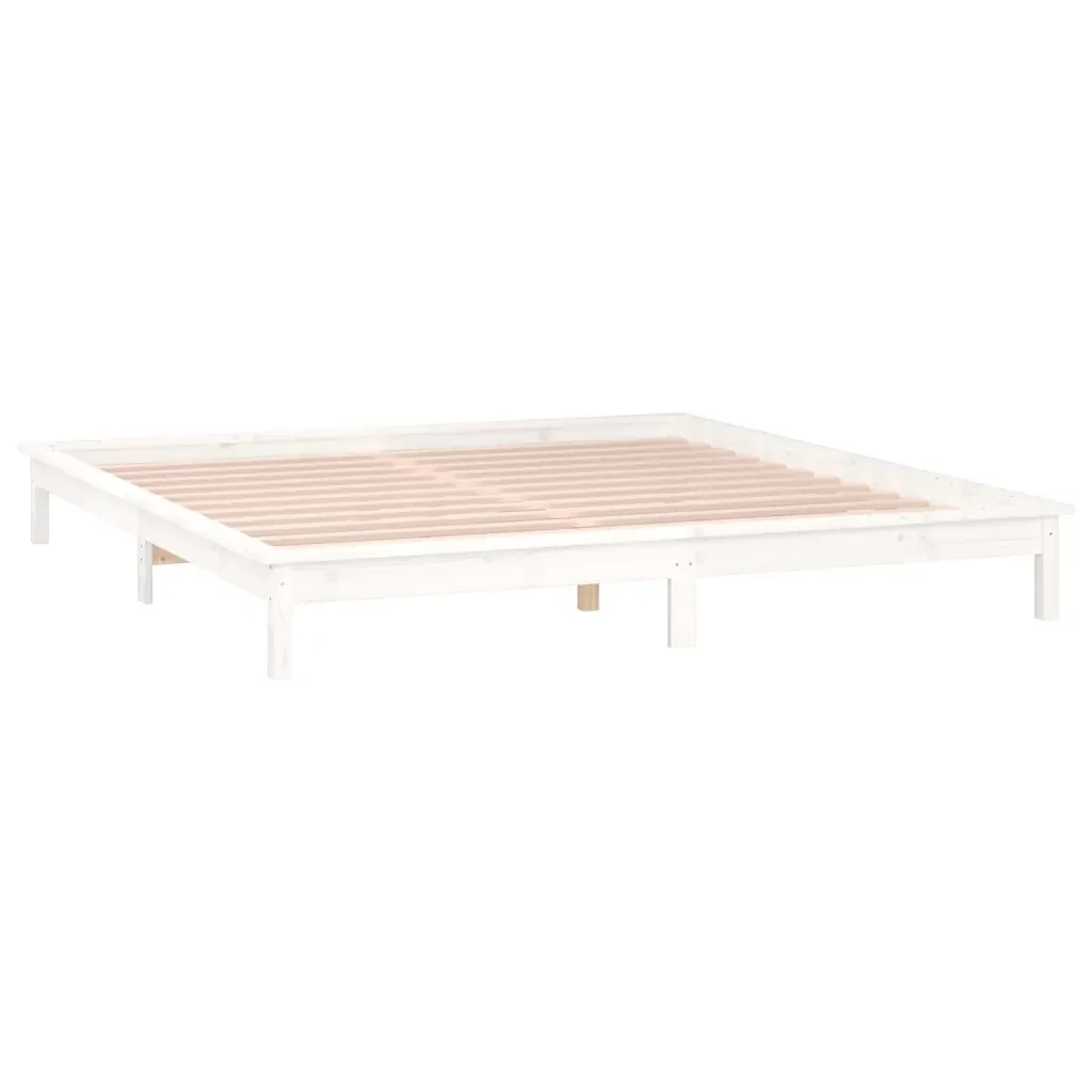 Letto matrimoniale | Letto per adulti | Giroletto LED Bianco 140x190 cm in Legno Massello - Image 6