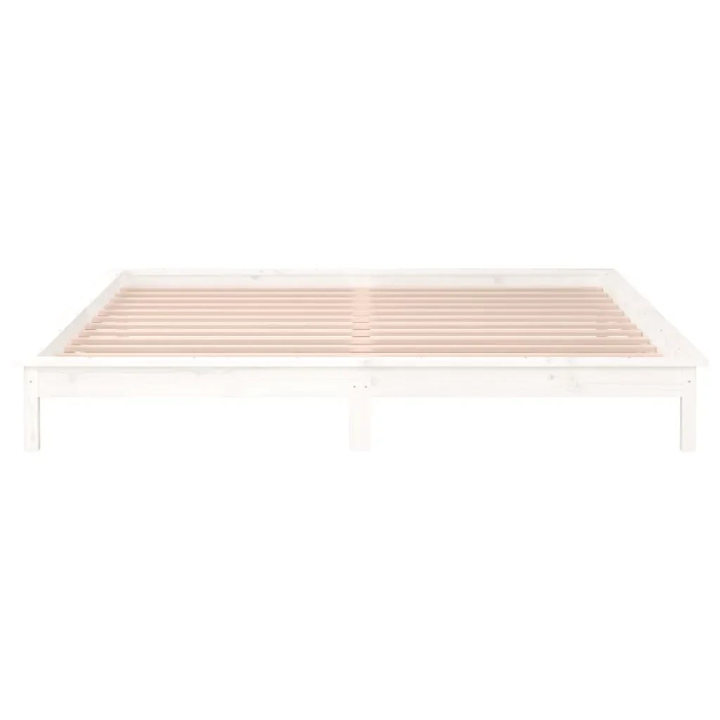 Letto matrimoniale | Letto per adulti | Giroletto LED Bianco 140x190 cm in Legno Massello - Image 7