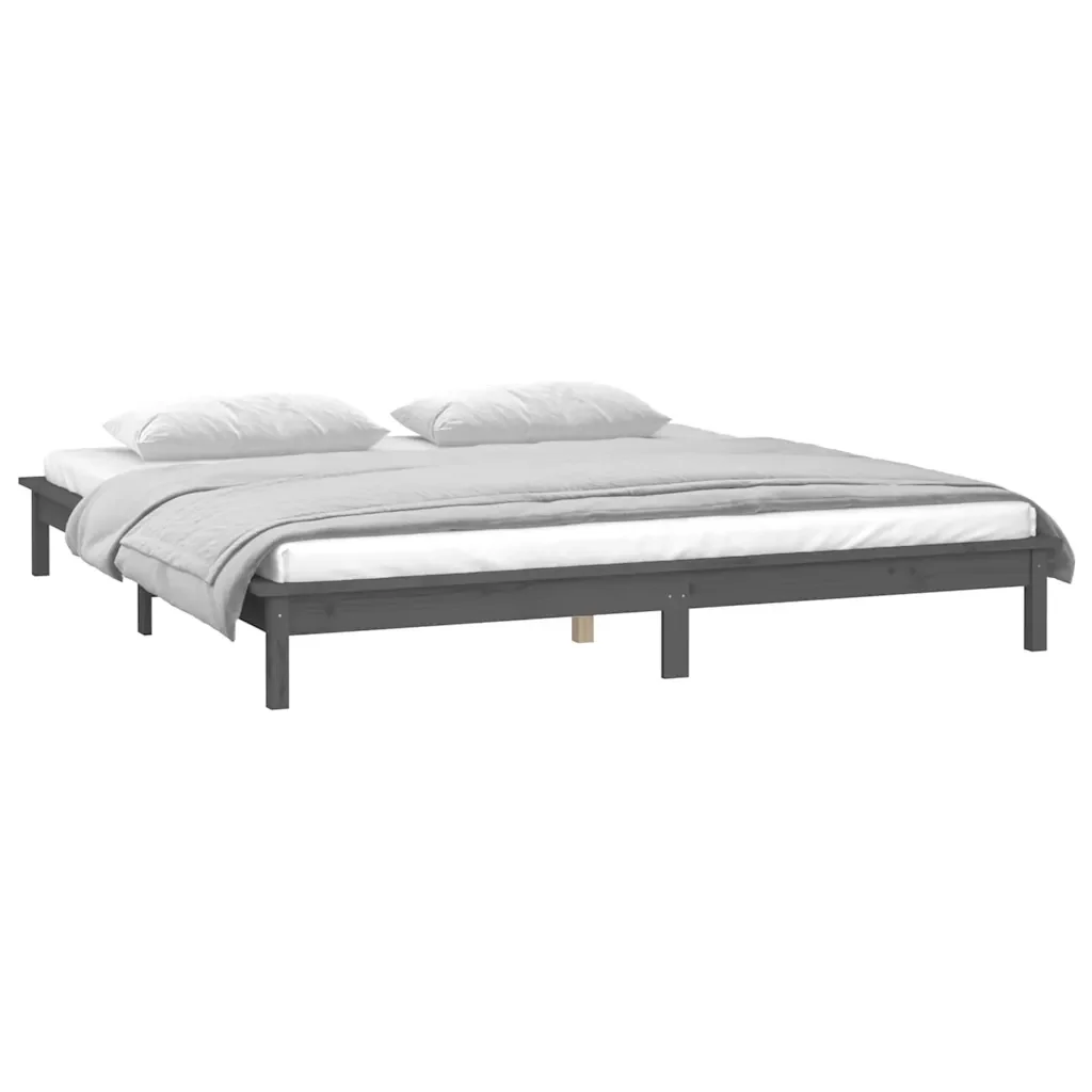 Letto matrimoniale | Letto per adulti | Giroletto LED Grigio 120x190 cm Small Double Legno Massello - Image 5