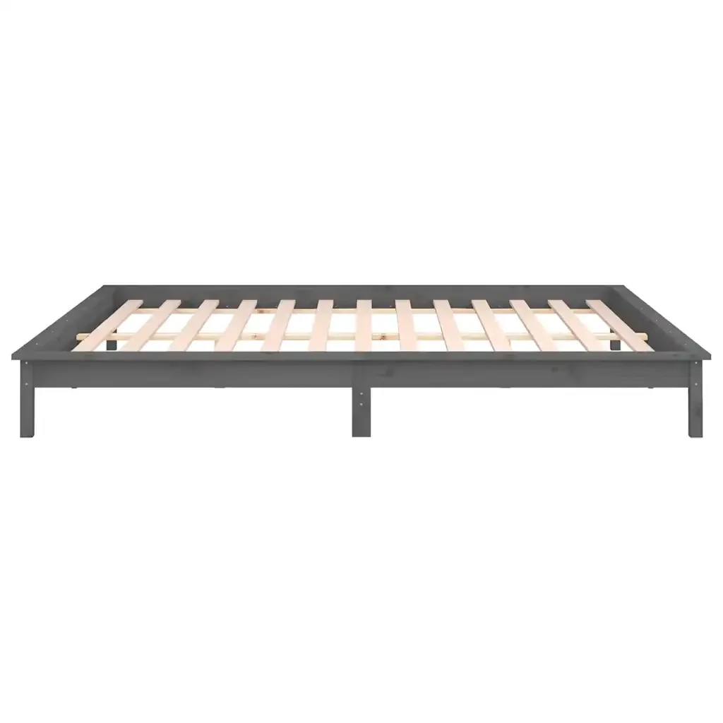 Letto matrimoniale | Letto per adulti | Giroletto LED Grigio 120x190 cm Small Double Legno Massello - Image 8
