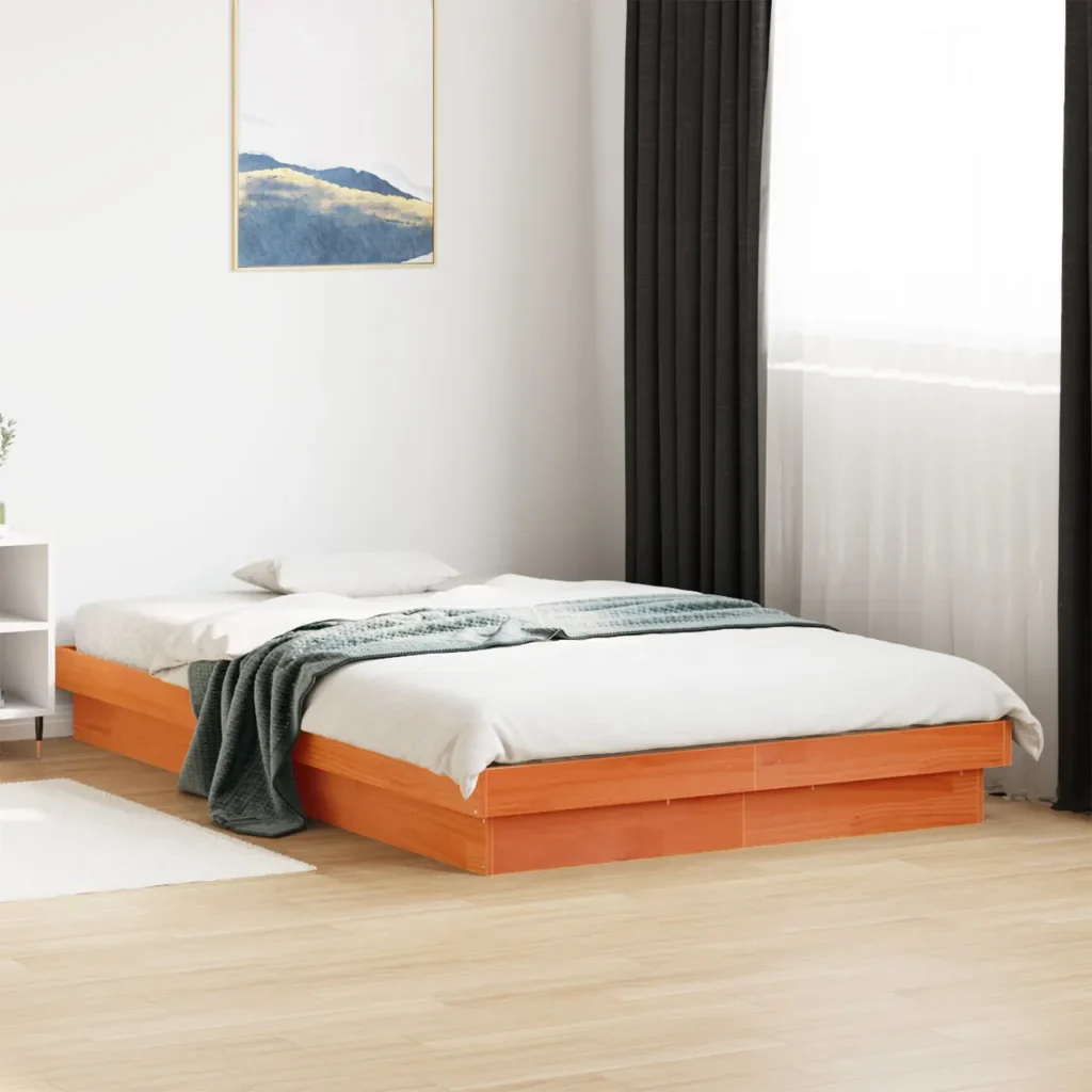 Letto matrimoniale | Letto per adulti | Giroletto LED Marrone Cera 135x190 cm in Legno Massello di Pino - Image 4