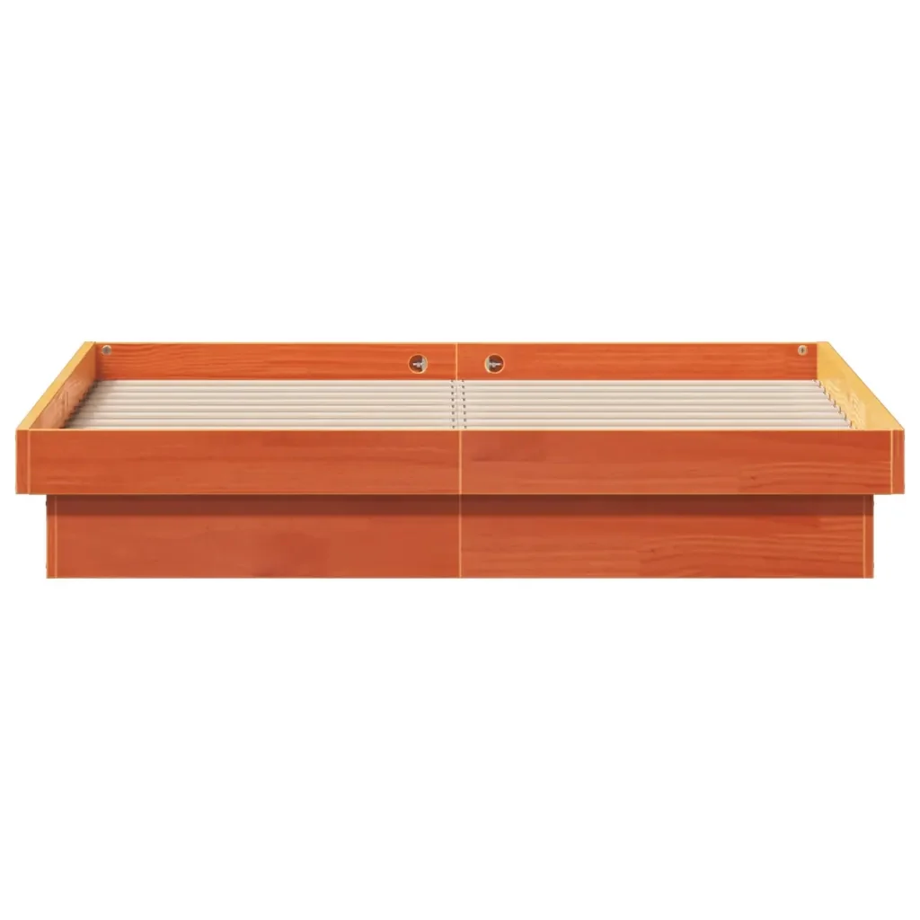 Letto matrimoniale | Letto per adulti | Giroletto LED Marrone Cera 135x190 cm in Legno Massello di Pino - Image 7