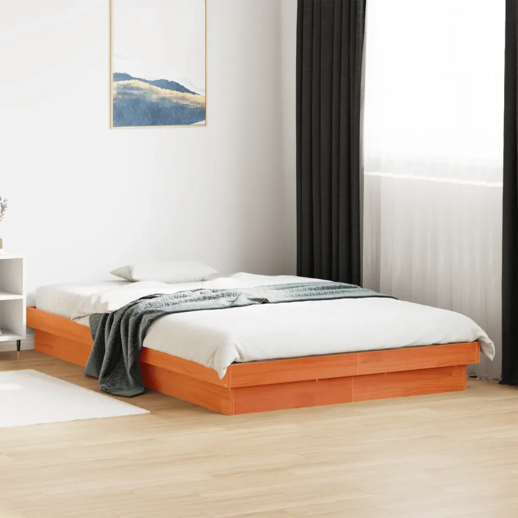 Letto matrimoniale | Letto per adulti | Giroletto LED Marrone Cera 140x200 cm in Legno Massello di Pino - Image 4