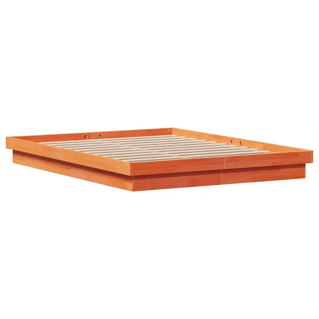 Letto matrimoniale | Letto per adulti | Giroletto LED Marrone Cera 150x200 cm in Legno Massello di Pino - Image 5