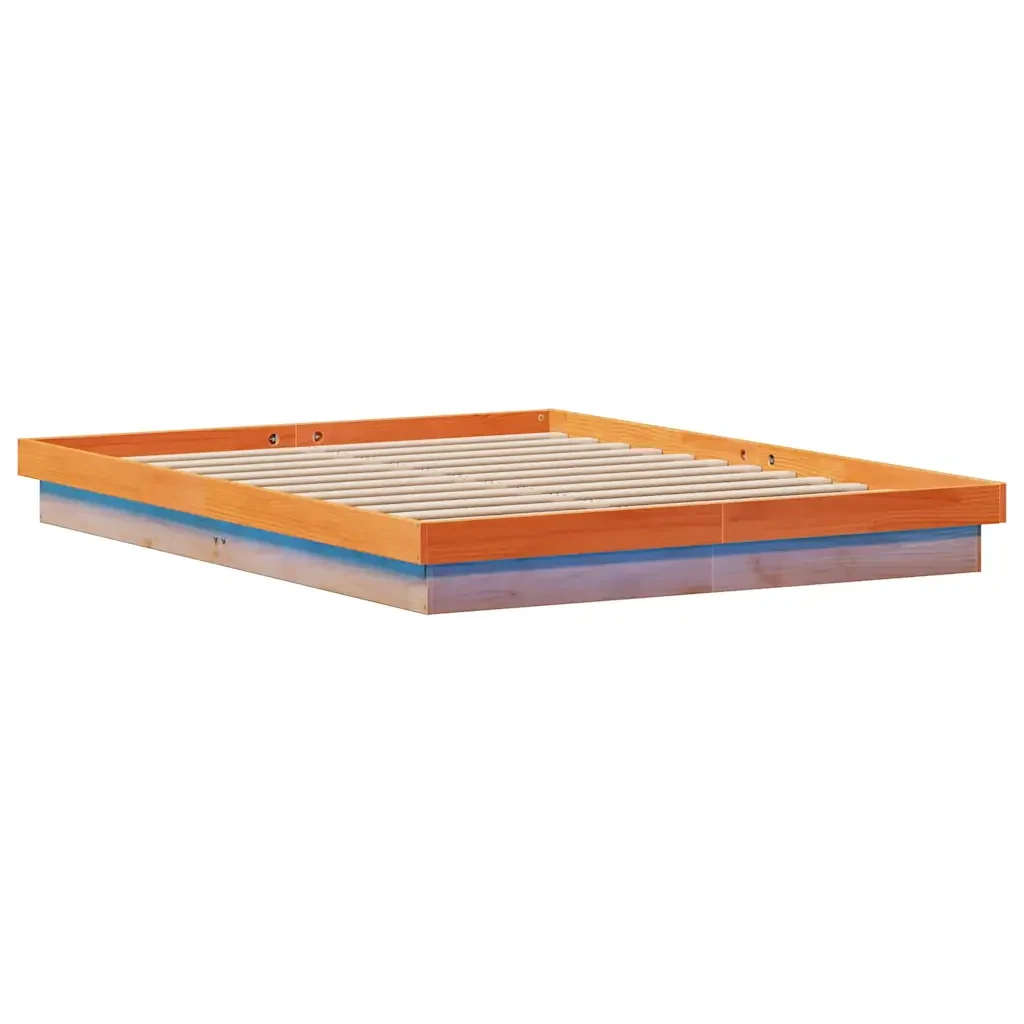 Letto matrimoniale | Letto per adulti | Giroletto LED Marrone Cera 150x200 cm in Legno Massello di Pino - Image 6