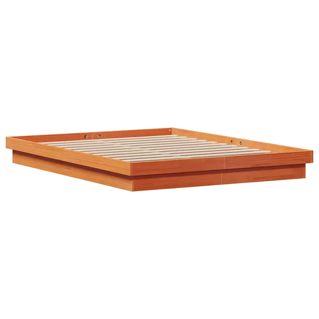 Letto matrimoniale | Letto per adulti | Giroletto LED Marrone Cera 150x200 cm in Legno Massello di Pino - Image 9