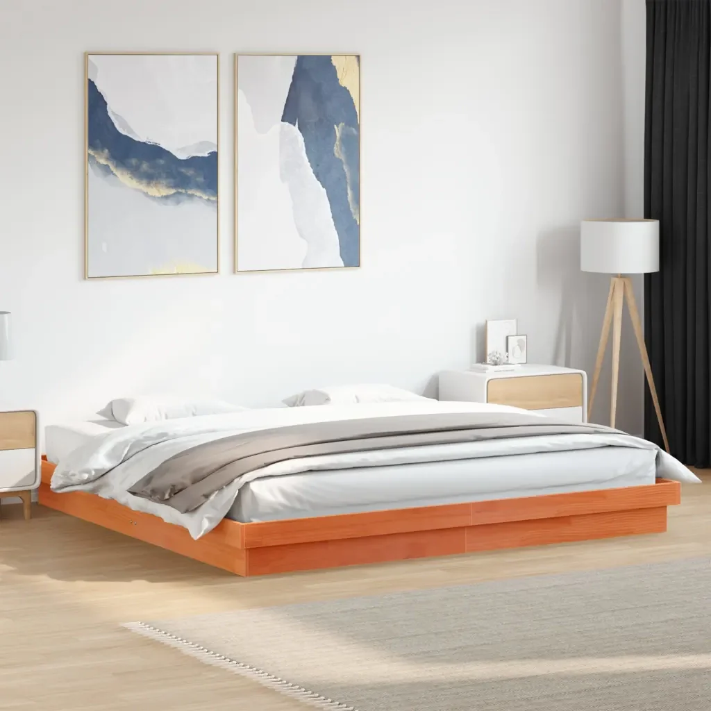 Letto matrimoniale | Letto per adulti | Giroletto LED Marrone Cera 200x200 cm in Legno Massello di Pino - Image 3