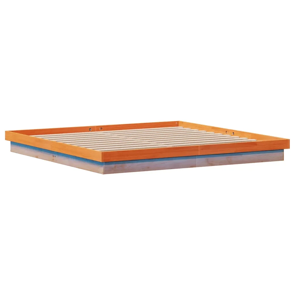 Letto matrimoniale | Letto per adulti | Giroletto LED Marrone Cera 200x200 cm in Legno Massello di Pino - Image 6
