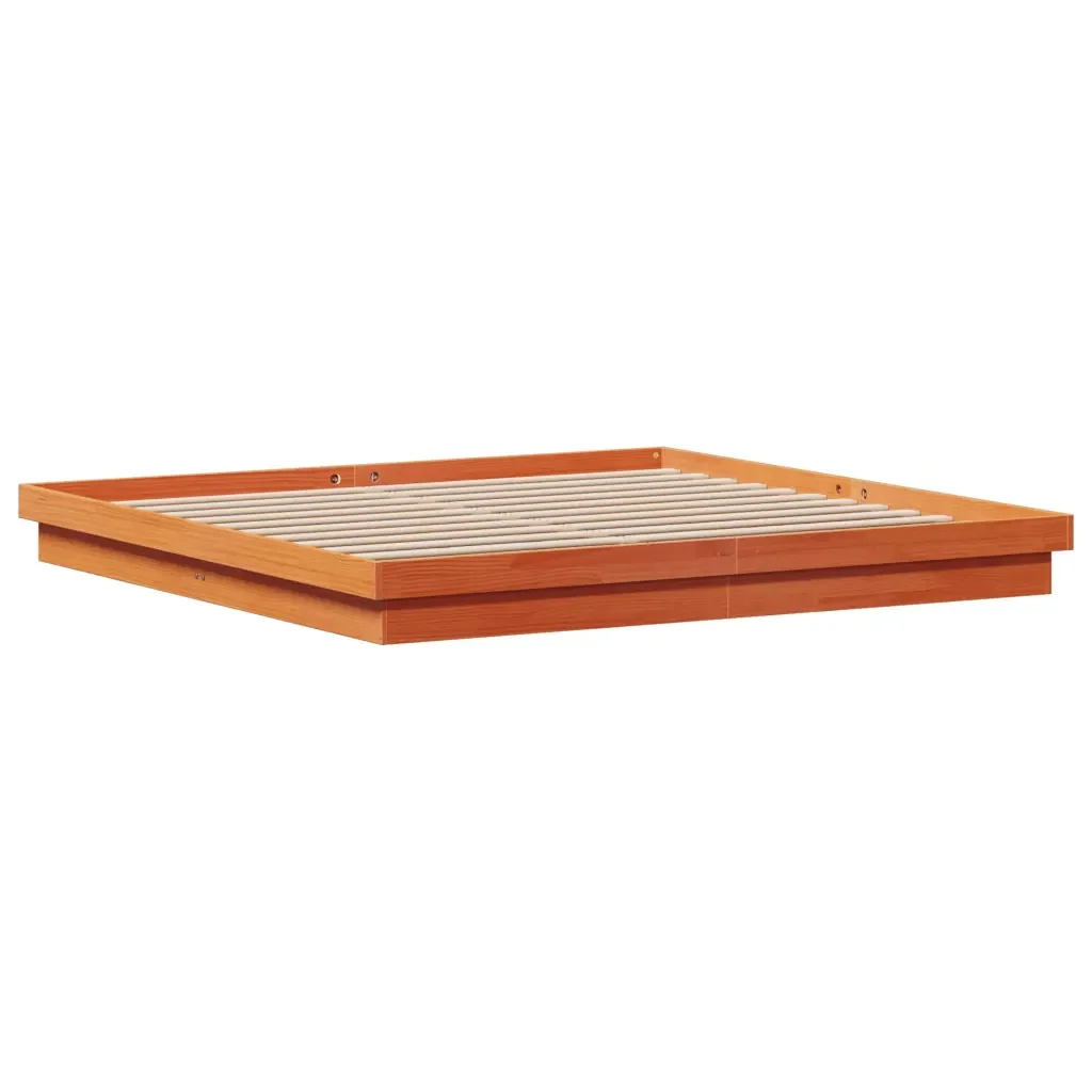 Letto matrimoniale | Letto per adulti | Giroletto LED Marrone Cera 200x200 cm in Legno Massello di Pino - Image 9