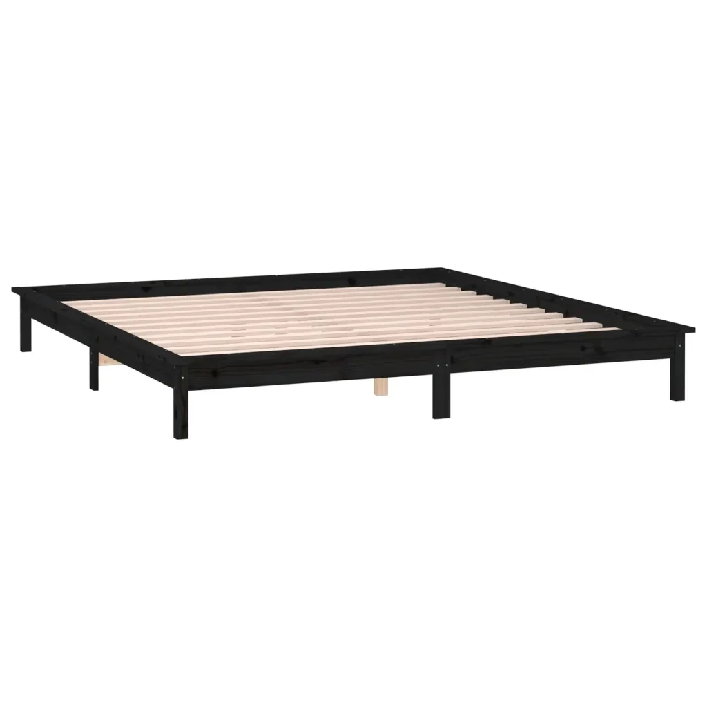 Letto matrimoniale | Letto per adulti | Giroletto LED Nero 120x190cm Small Double in Legno Massello - Image 6