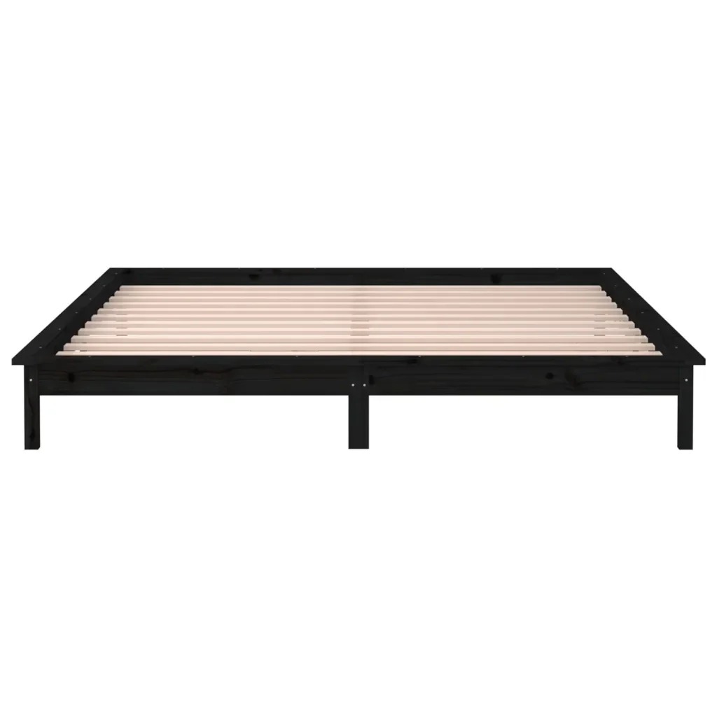 Letto matrimoniale | Letto per adulti | Giroletto LED Nero 120x190cm Small Double in Legno Massello - Image 7