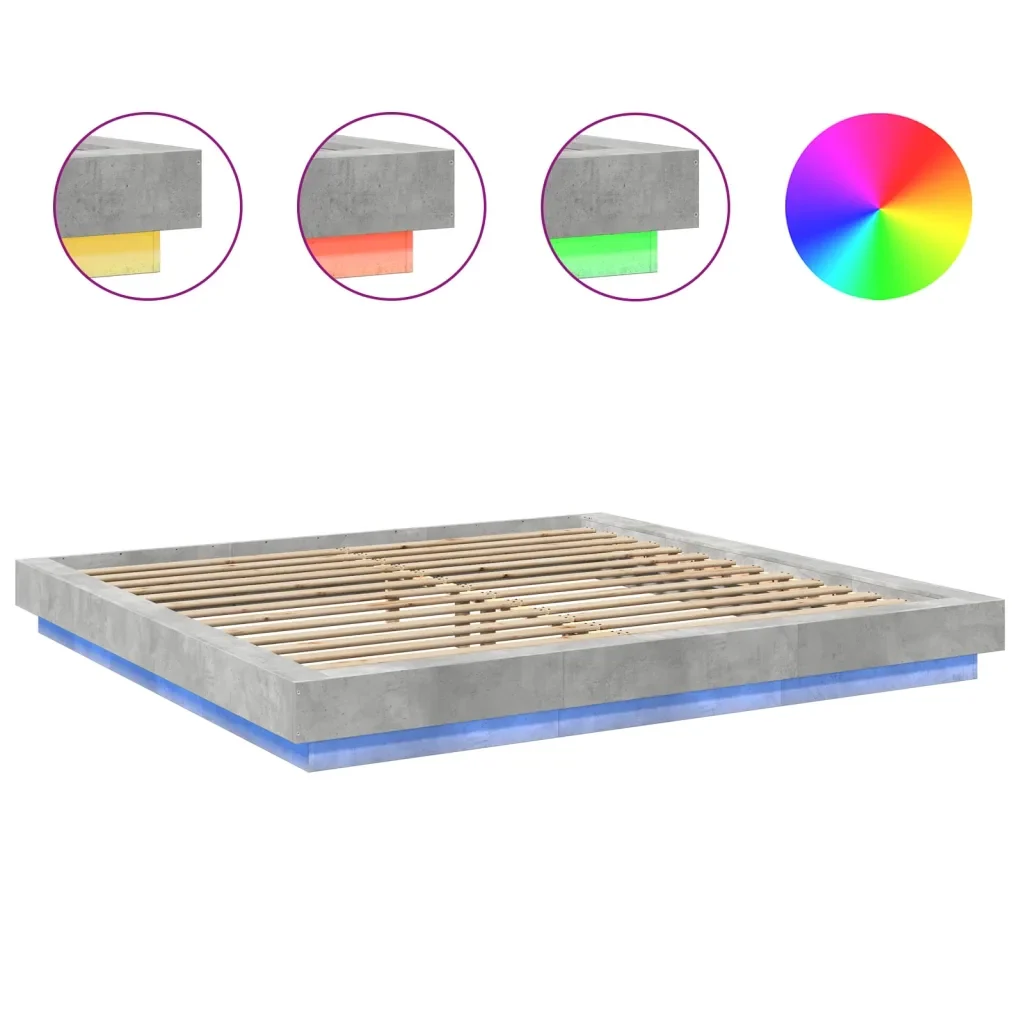 Letto matrimoniale | Letto per adulti | Giroletto Luci LED Grigio Cemento 180x200 cm Legno Multistrato - Image 8
